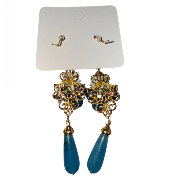 🦋 New! Chinese Floral Dangle Earrings - Picture 3 of 5